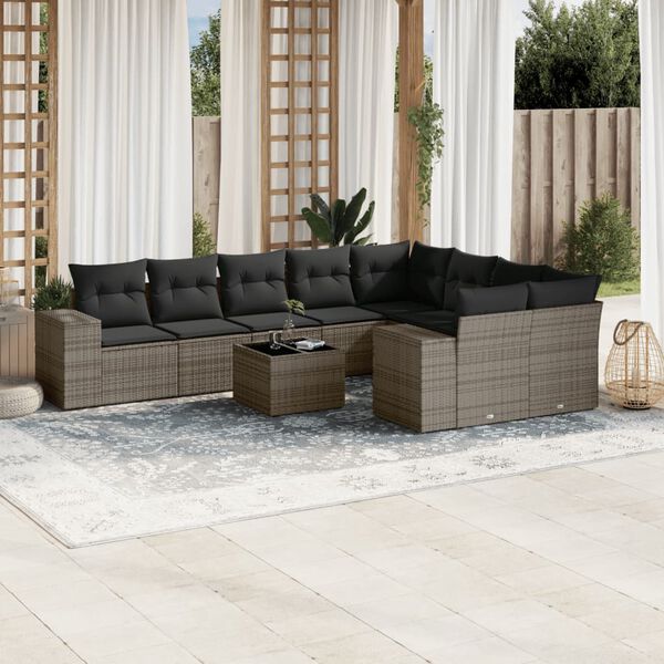 vidaXL Garden Sofa Set Grey PE Rattan, Powder-coated steel, Tempered glass