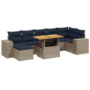 vidaXL 8 Piece Patio Sofa Set with Cushions Gray Poly Rattan