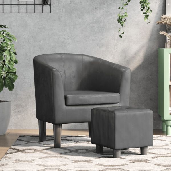 vidaXL Tub Chair Gray Faux leather, pinewood, plywood, plastic Compact