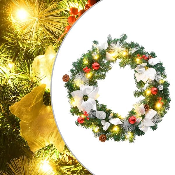 vidaXL Christmas Wreath Green, Silver, Red, White PVC 23.6 in diameter