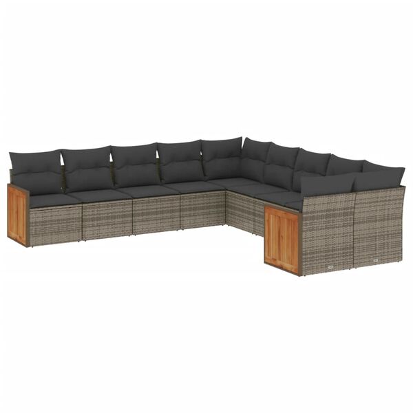 vidaXL Garden Sofa Set Grey PE Rattan Large Adjustable Armrests
