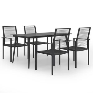 vidaXL Dining Set Black Powder-Coated Steel, PVC Hollow Rattan, Glass