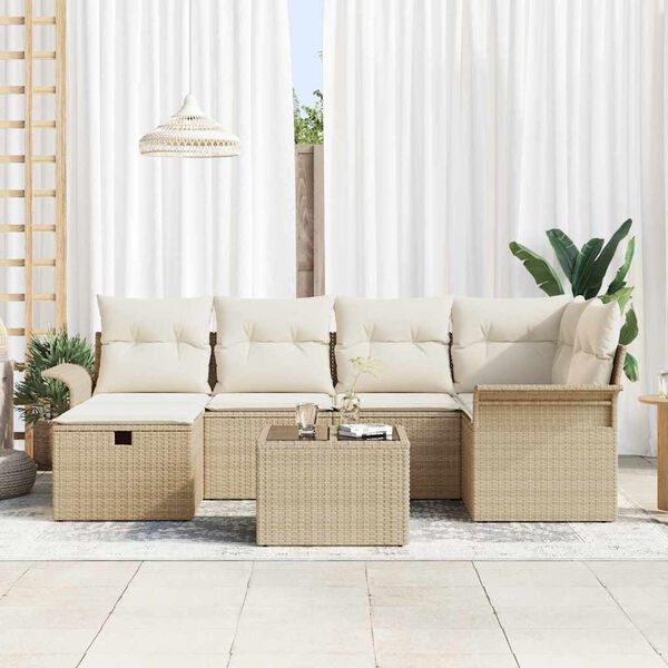 vidaXL Garden Sofa Set with Cushion 7 pcs Beige and Cream Poly Rattan