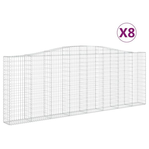 vidaXL Gabion Basket Set of 8 Silver Galvanized Iron Extra Long