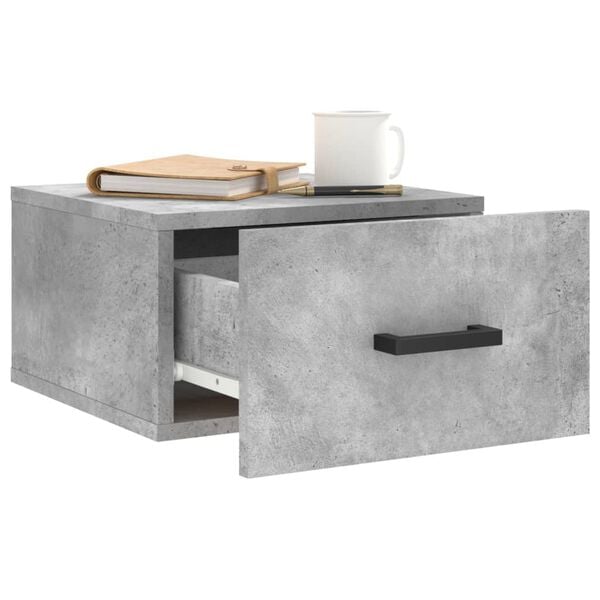 vidaXL Wall-mounted Bedside Cabinet Concrete Grey Engineered Wood Small