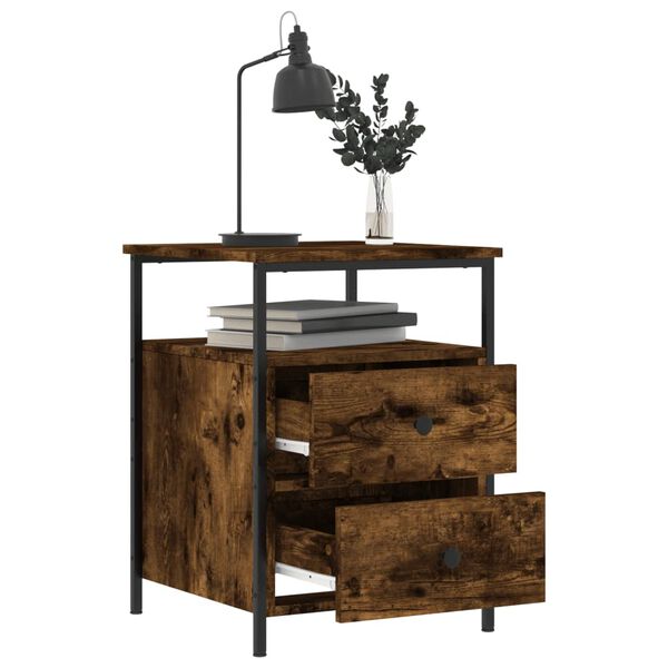 vidaXL Bedside Cabinet Smoked oak Engineered wood, Iron Standard