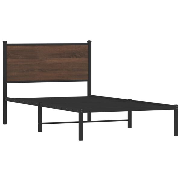 vidaXL Bed Frame Brown Oak Steel, Engineered Wood Single Durable