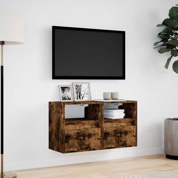 vidaXL TV Wall Cabinet Set of 2 Smoked Oak Engineered Wood Medium