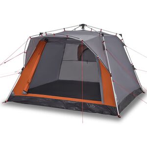 vidaXL Camping Tent Cabin 4-Person Gray and Orange Quick Release