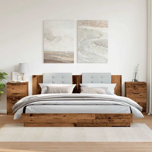 vidaXL Bedside Cabinet Set of 2 Old wood Engineered wood, metal Medium