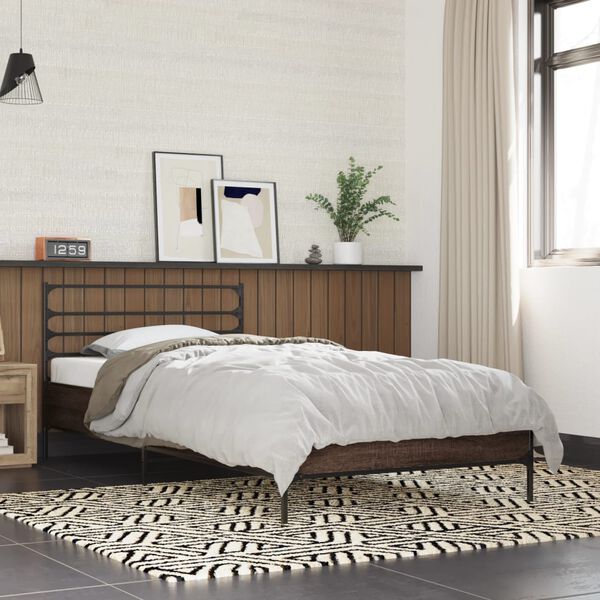 vidaXL Bed Frame Brown Oak Engineered wood, Metal Small Single Durable