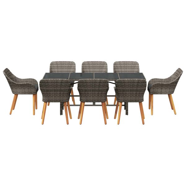 vidaXL Garden Dining Set with Cushion 9 pcs Grey Poly Rattan