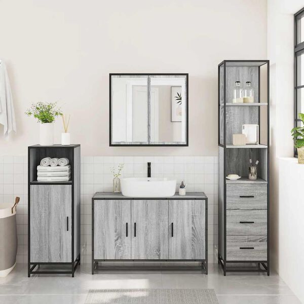 vidaXL Bathroom Furniture Set Grey Sonoma Engineered Wood, Metal Medium