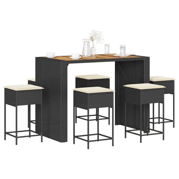 vidaXL Garden Bar Set Black PE rattan Large Removable Covers