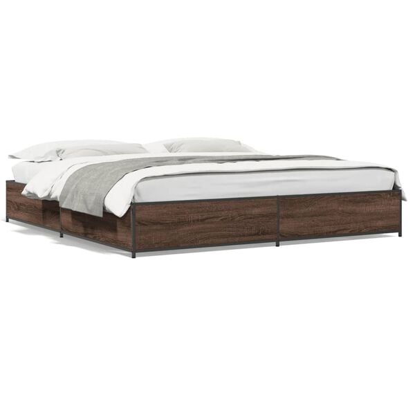 vidaXL Bed Frame Brown oak Engineered wood, steel 79.9x79.9 in Durable