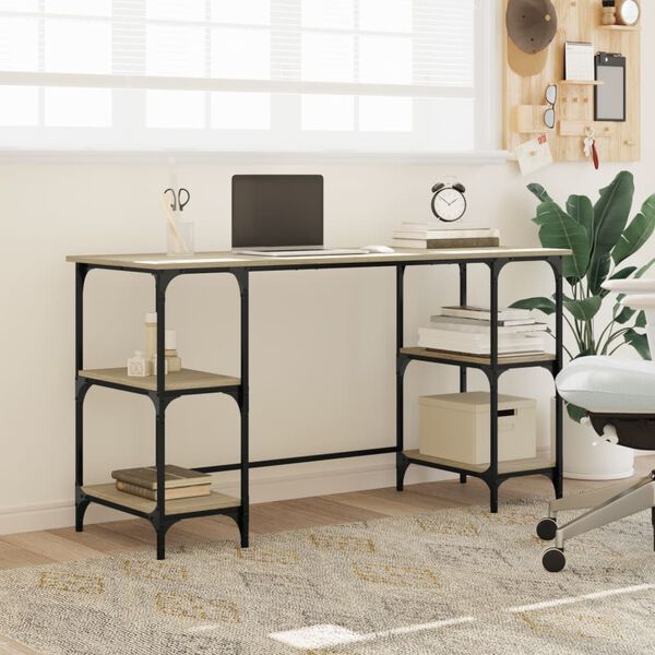 vidaXL Desk Sonoma oak Engineered wood, Metal Standard Adjustable Feet