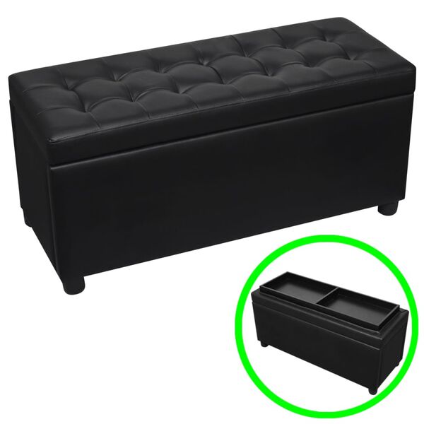 vidaXL Storage Ottoman Black Artificial Leather Medium Storage Ottoman