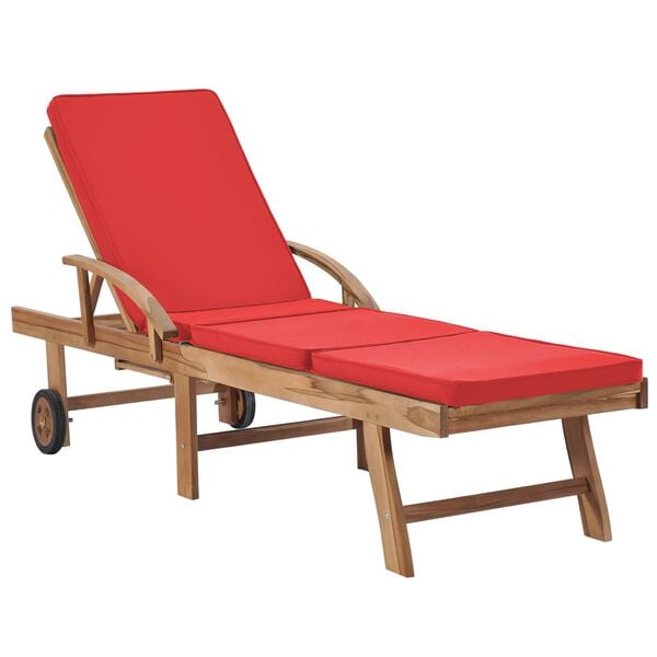vidaXL Sunlounger Set of 2 Red Solid Teak Wood Standard