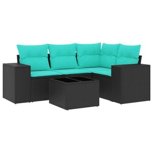vidaXL 5 Piece Garden Sofa Set with Cushions Black Poly Rattan