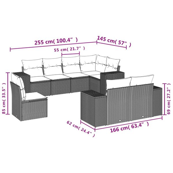 vidaXL Garden Sofa Set Black PE rattan, powder-coated steel Large