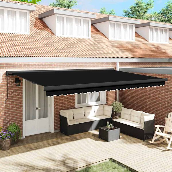 vidaXL Retractable Awning Black 196.85" x 118.11" Fabric and Metal