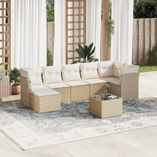 vidaXL Patio Sofa Set Beige, Cream white PE rattan 8-piece