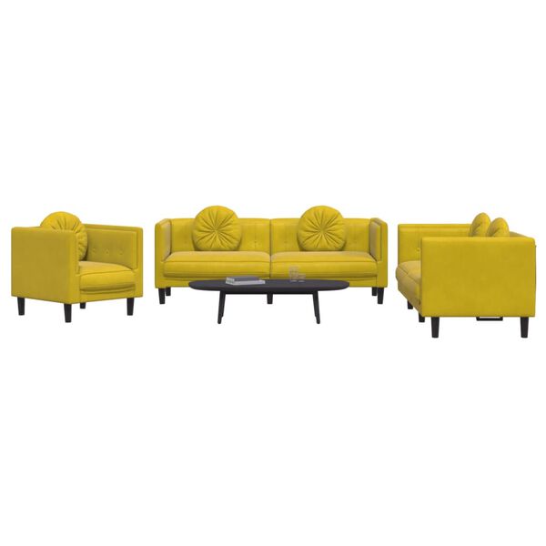 vidaXL Sofa Set Yellow Velvet (100% polyester), plywood, solid wood