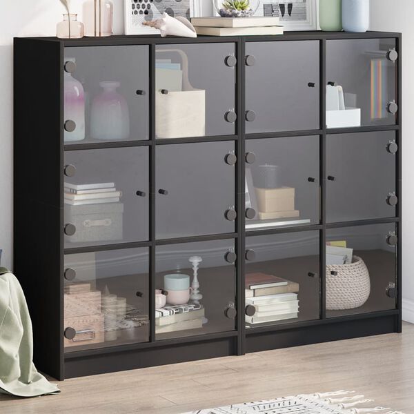 vidaXL Bookcase Black Engineered wood, glass Large Bookcase