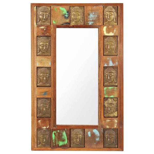 vidaXL Mirror Mixed Color Solid Reclaimed Wood, Glass Medium