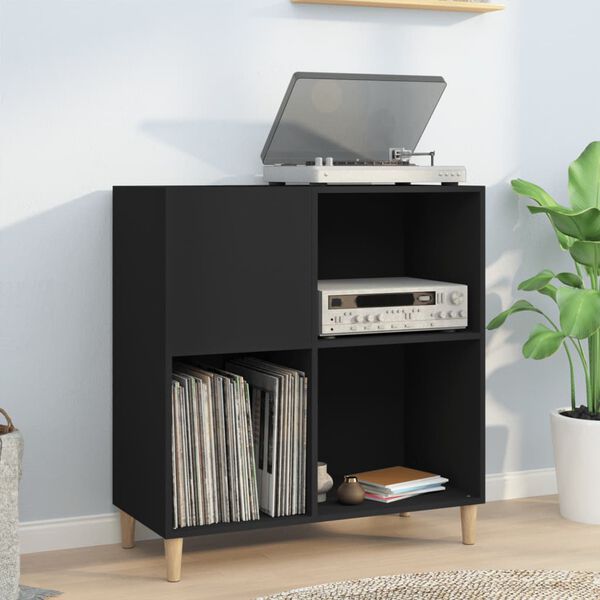 vidaXL Record Cabinet Black Engineered wood, solid eucalyptus wood Medium