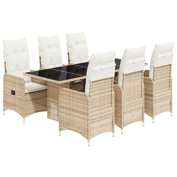 vidaXL 7 Piece Patio Bistro Set with Cushions Beige Poly Rattan