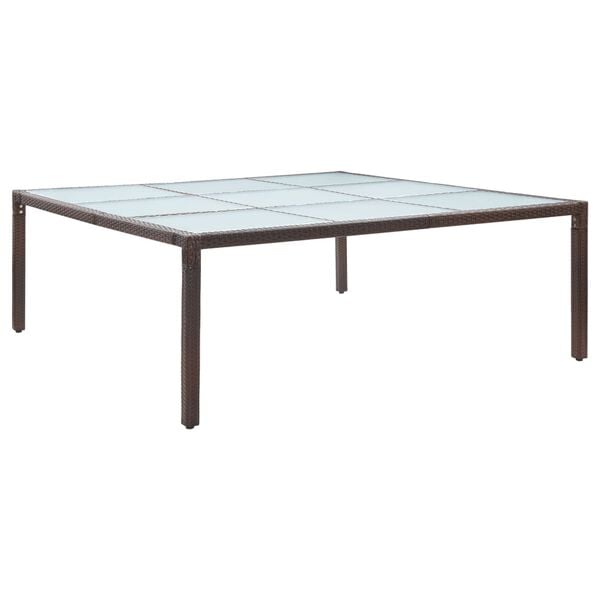 vidaXL Outdoor Dining Table Brown Poly Rattan, Tempered Glass Large