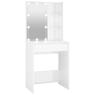 vidaXL Dressing Table with LED High Gloss White 23.6"x15.7"x55.1"