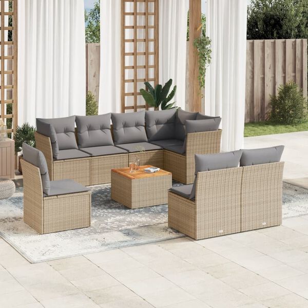 vidaXL Garden Sofa Set Mix Beige PE Rattan 9-Piece Modular