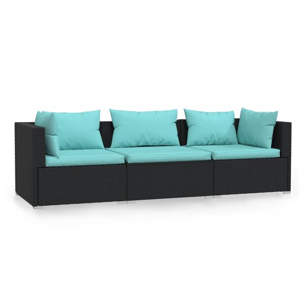 vidaXL 3-seater Sofa Black PE Rattan 3-seater Modular 3-Seater Sofa