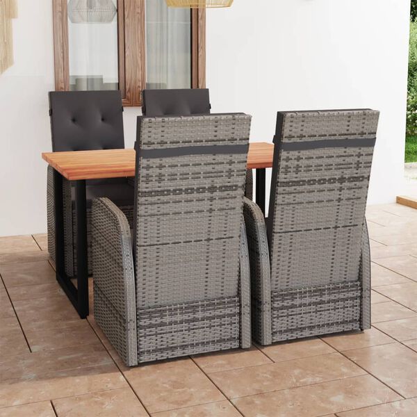 vidaXL 5 Piece Patio Dining Set with Cushions Poly Rattan Gray