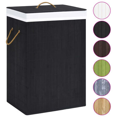 vidaXL Bamboo Laundry Basket with 2 Sections Black 19 gal