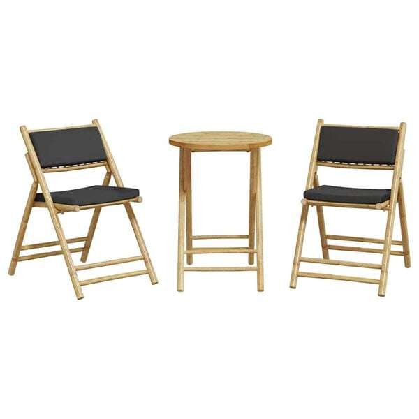 vidaXL Bistro Set Dark Grey, Bamboo Bamboo, Polyester Medium Foldable