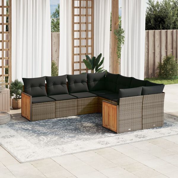 vidaXL 8 Piece Patio Sofa Set with Cushions Gray Poly Rattan