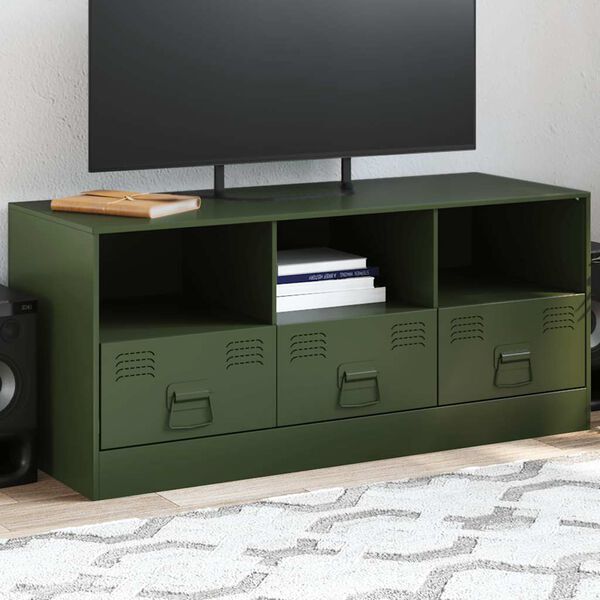 vidaXL TV Cabinet Olive Green Cold-rolled steel Medium TV Cabinet