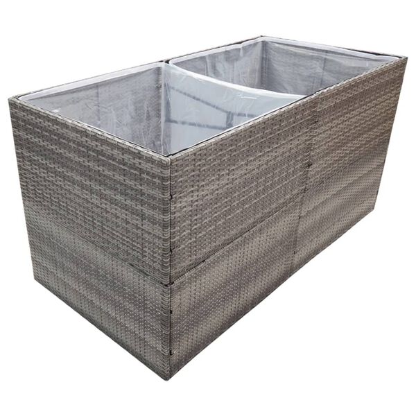 vidaXL Garden Planter Grey Steel frame, PE rattan Large Planters