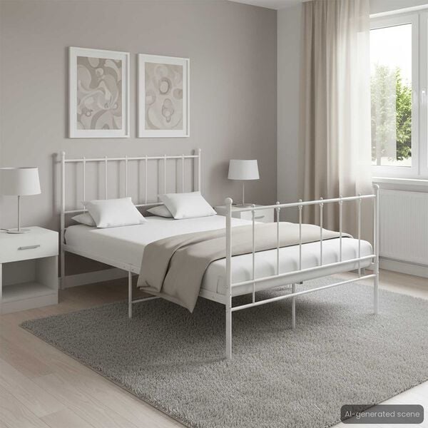 vidaXL Bed Frame without Mattress White Metal 120 x 78.7 "