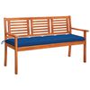 vidaXL Bench Royal Blue Cushion, Natural Wood Solid Eucalyptus Wood