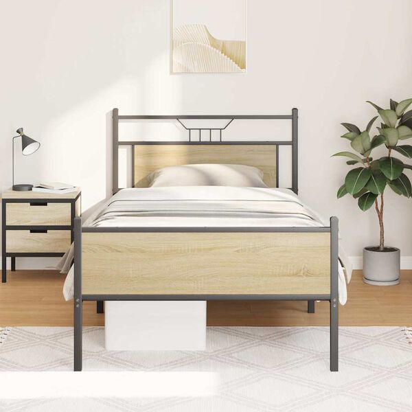 vidaXL Bed Frame Sonoma oak Engineered wood and steel Twin Bed Frame