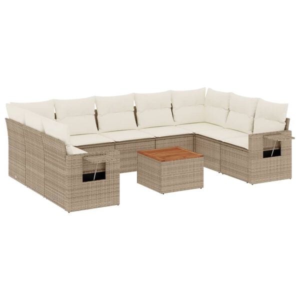 vidaXL Garden Sofa Set Beige Poly rattan Medium Foldable