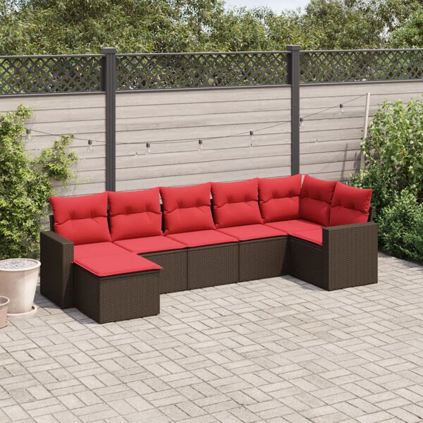 vidaXL 7 Piece Patio Sofa Set with Cushions Brown Poly Rattan