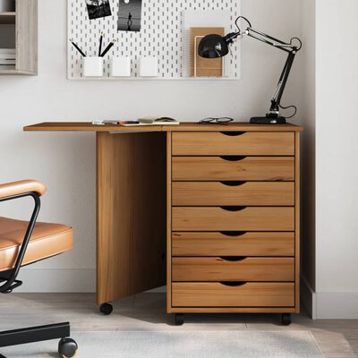 vidaXL Rolling Cabinet with Desk MOSS Honey Brown Solid Wood Pine