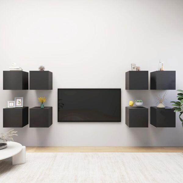 vidaXL Wall Mounted TV Stands 8 pcs Gray 12"x11.8"x11.8"