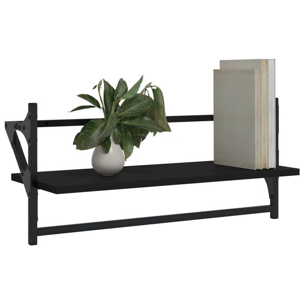 vidaXL Wall Shelf Set of 2 Black Engineered wood, metal Medium