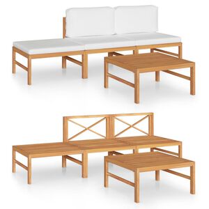 vidaXL Garden Lounge Set Cream Solid Teak wood Standard Tough